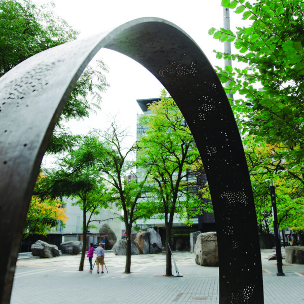 The Ring, a steel art installation on campus.